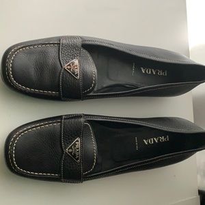 Prada black leather loafers